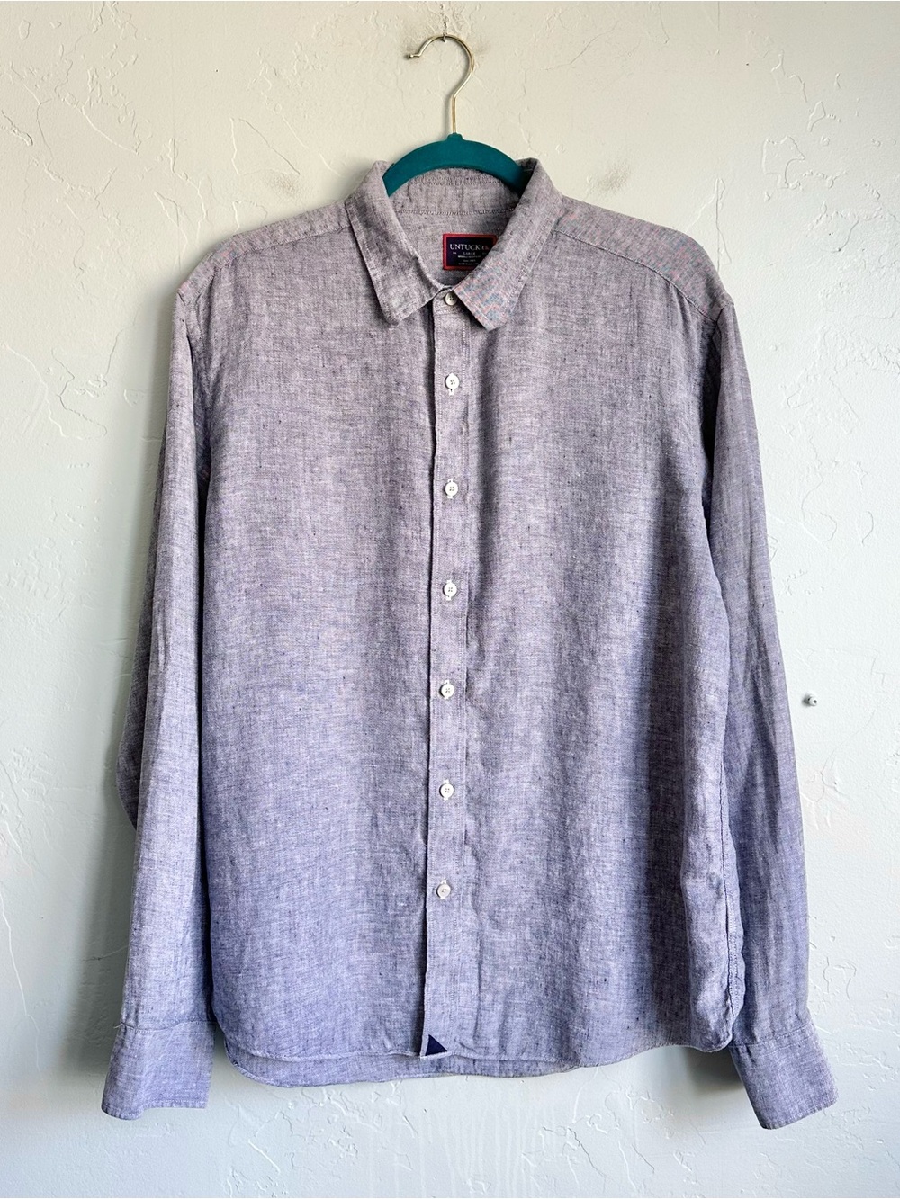 UNTUCKit Men's 100% Linen Blue-Gray Button-Down Shirt Large Coastal Preppy Beach